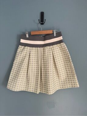 Maeve Pleated Geo-Pattern Skirt in Light Green and Gray